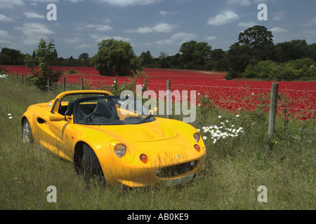 Parte anteriore del Giallo parcheggiata Lotus Elise Foto Stock