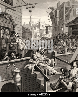 Beer Street e Gin Lane. Dal design originale di Hogarth Foto Stock