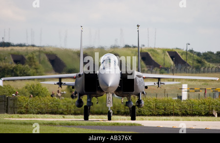 United States Air Force Boeing F 15E Strike Eagle jet da combattimento a RAF Waddington Foto Stock