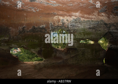 Burg Drachenfels castello vicino Busenberg Palatinato Dahn Germania Giugno 2007 Foto Stock