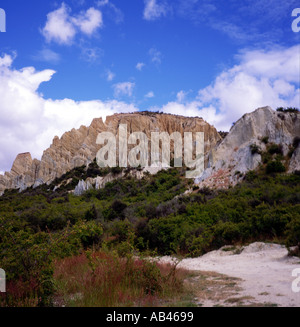 Argilla Paritea scogliere vicino a Omarama Waitaki Valley North Otago Isola del Sud della Nuova Zelanda Foto Stock