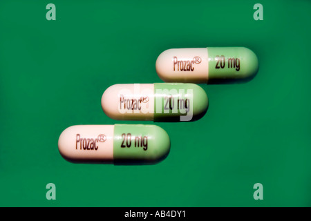 Close up di Prozac capsule. Foto Stock