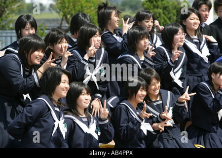 JPN, Giappone Tokyo: classe scolastica escursione a Odaiba, un'isola artificiale nella Baia di Tokyo Foto Stock