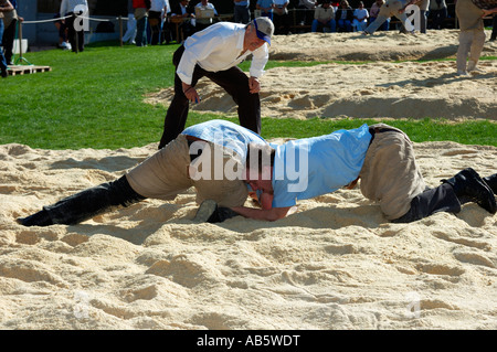 Swiss wrestling tradizionale - 'Lutte' o 'Schwingen' Foto Stock