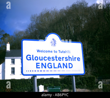 Wlcome a Tutshill, Gloucestershire, Inghilterra segno, Chepstow. Foto Stock