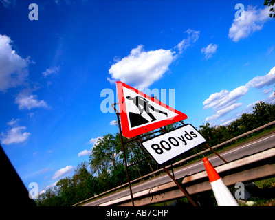 Lavori stradali segno sulla A1 INGHILTERRA Foto Stock