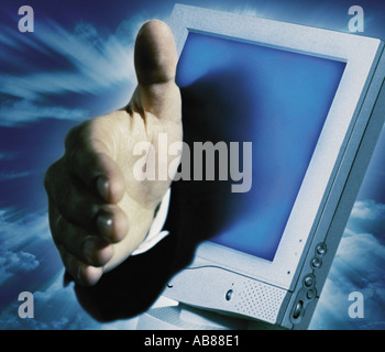 Stretta di mano del computer Foto Stock