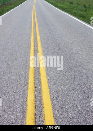 Le linee di colore giallo nel mezzo della strada Foto Stock