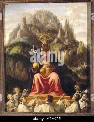 Belle arti, l'arte religiosa, Vergine Maria, Madonna con bambino, Signora di Montserrat con coro boys, pittura, Spagna, secolo XVII, , artista del diritto d'autore non deve essere cancellata Foto Stock