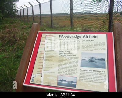 Scheda Informazioni per RAF Woodbridge airfield Suffolk in Inghilterra Foto Stock