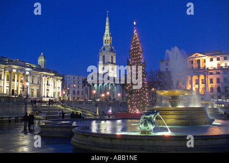 Londra, Trafalgar Square, albero di Natale Foto Stock