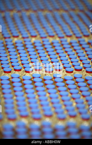 La produzione di massa di fiale in una fabbrica di linea di assemblaggio Foto Stock