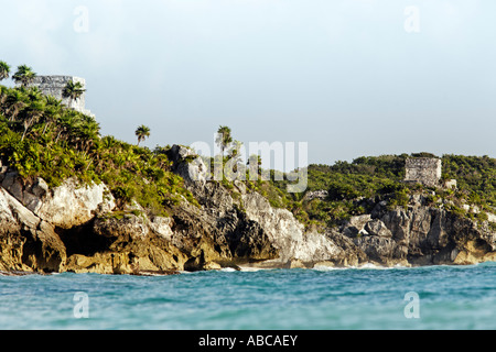 Vista dei Maya sito archeologico di Tulum Foto Stock