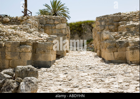 Israele Jezreel Valley Tel Meghiddo National Park City Gate dal tardo periodo del bronzo 1550 1150 BCE Foto Stock