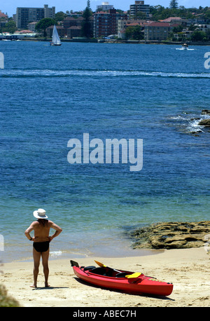 Le famiglie ed i turisti di godersi il sole in spiaggia Reef sul Porto di Sydney vicino a Manly Nuovo Galles del Sud Australia Foto Stock