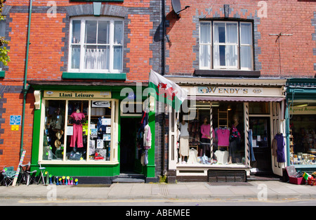 Negozi locali su high street in Llanidloes Powys Mid Wales UK Foto Stock