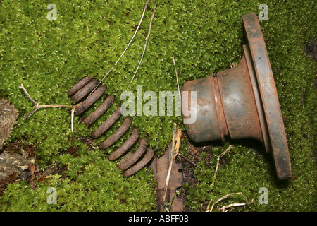 Abbandonato rusty parti di macchina travolto in MOSS Foto Stock