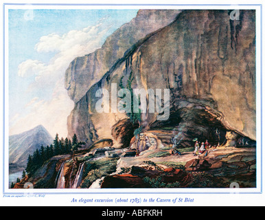 Caverna di St battere un elegante escursione nel 1785 alla grotta sul monte svizzero Beatenberg dove San Beatus uccise un drago Foto Stock
