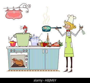 Femmina la cucina dello chef in una cucina commerciale Foto Stock