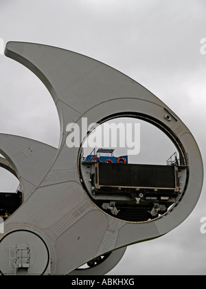Dettaglio del Falkirk Wheel rotante di un sollevatore per entrare a far parte dell'Unione e di Forth e Clyde canali Foto Stock