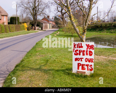 Broad Street Bottlesford Wiltshire, Inghilterra uccidere la tua velocità non i nostri animali domestici home messi a segno Foto Stock