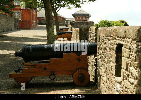 Canoni sulle pareti della storica città di Derry. Irlanda del Nord Foto Stock