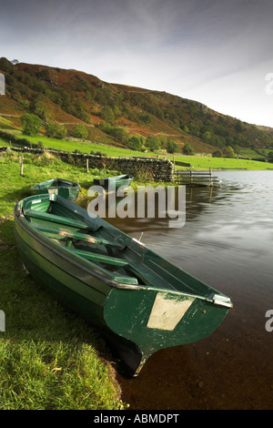 Barche a Watendlath Tarn nel Lake District inglese Foto Stock