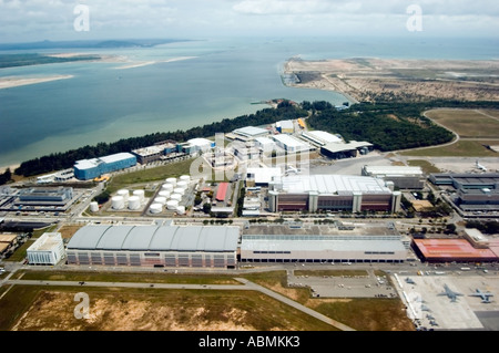 Aeroporto Changi e la fascia costiera, Singapore dall'aria Foto Stock