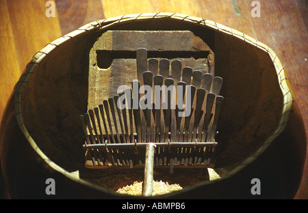 La bella forma della mbira e gourde pronto per giocare a Byron Bay nsw australia Foto Stock