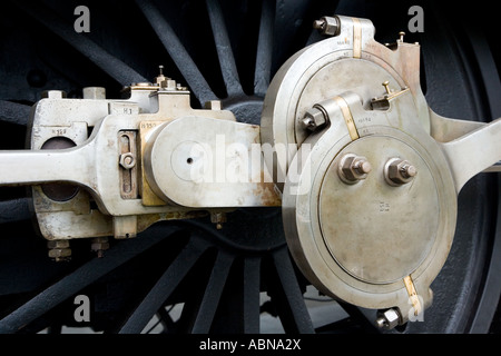 Dettaglio meccanico di una vecchia locomotiva a vapore Foto Stock