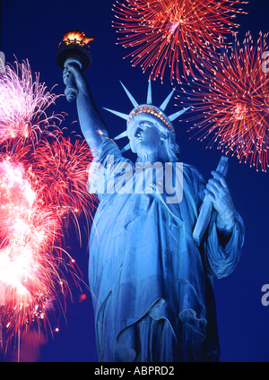 Statua della Libertà, fuochi d'artificio, New York, Stati Uniti d'America Foto Stock
