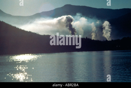 Fumo che sale dalla raffineria di petrolio nel sud-est dell Alaska Foto Stock