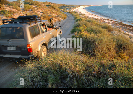 Ben accessoriate 4WD a veicolo in marcia su terreni sconnessi la via verso la spiaggia Foto Stock