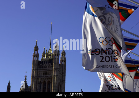 Banner london 2012 Olimpiadi fuori le case del parlamento Londra Inghilterra Regno Unito Foto Stock