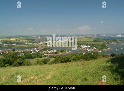 Vista verso Saltash Royal Albert Bridge e la Plymouth dal di sopra Torpoint Cornwall Inghilterra Regno Unito Regno Unito Foto Stock