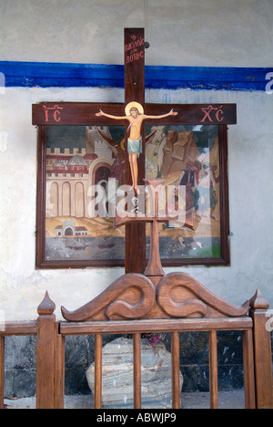 Frammento di docheiariou vera croce manastir monastero montagna monte Athos in Grecia greco ortodossa chiesa cristiana EU Europe decimo Foto Stock