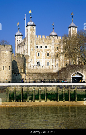La Torre di Londra vista dal Tamigi. Foto Stock