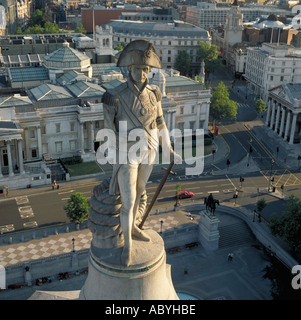 Primo piano di Nelson Colonna s Trafalgar Square Londra REGNO UNITO vista aerea Foto Stock