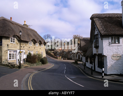 SHANKLIN old village con cottage con il tetto di paglia accanto alla strada principale Shanklin Isle of Wight England Regno Unito Foto Stock