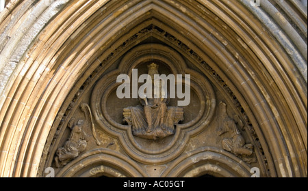Timpano, Cattedrale di Wells Somerset, Inghilterra, Regno Unito. Foto Stock