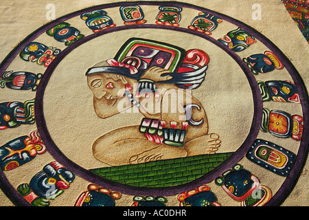 Maya dipinto su cuoio, Chichen Itza sito archeologico, Chichen Itza, stato dello Yucatan, Messico Foto Stock