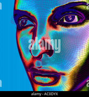 abstract view of computer generated robot female head in 3D Foto Stock