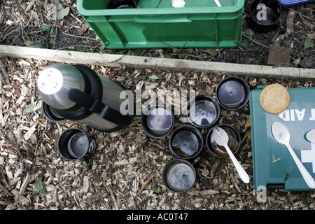 Tea break a comunità di volontariato Progetto di bosco Foto Stock