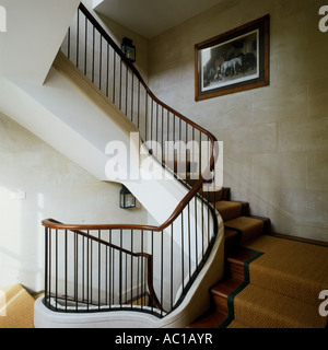 Scala con tappeto di fanerogame e ringhiera di una villa in Spagna. Foto Stock