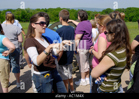 Studente sordo con firmatario apprende del Gettysburg National Battlefield Park e il cimitero Pennsylvania PA Foto Stock