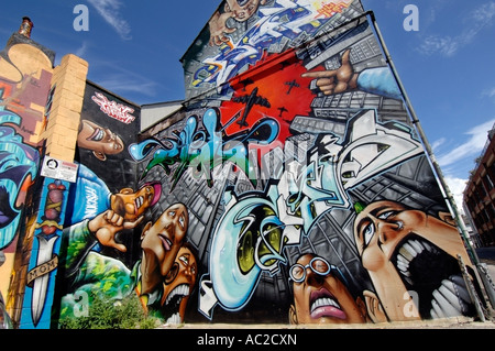 Wild arte dei graffiti decorano il retro del case in Robert Street North Laine Brighton East Sussex Foto Stock