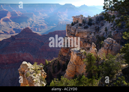 La luce del mattino al Mather Point del Grand Canyon South Rim Arizona USA Foto Stock