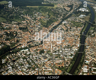 Bamberg, panoramica, lato destra Main-Donau canal, lato sinistro fiume Regnitz, in Germania, in Baviera, Bamberg Foto Stock