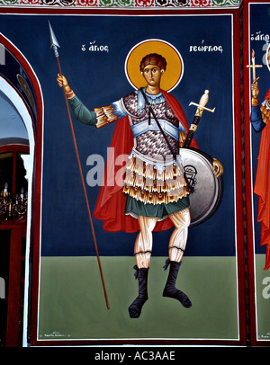 Saint George illustrazione di parete chiesa Krete Creta isola Grecia Foto Stock