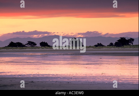 Crepuscolo presso la spiaggia vicino a Christchurch Canterbury Isola del Sud della Nuova Zelanda Foto Stock